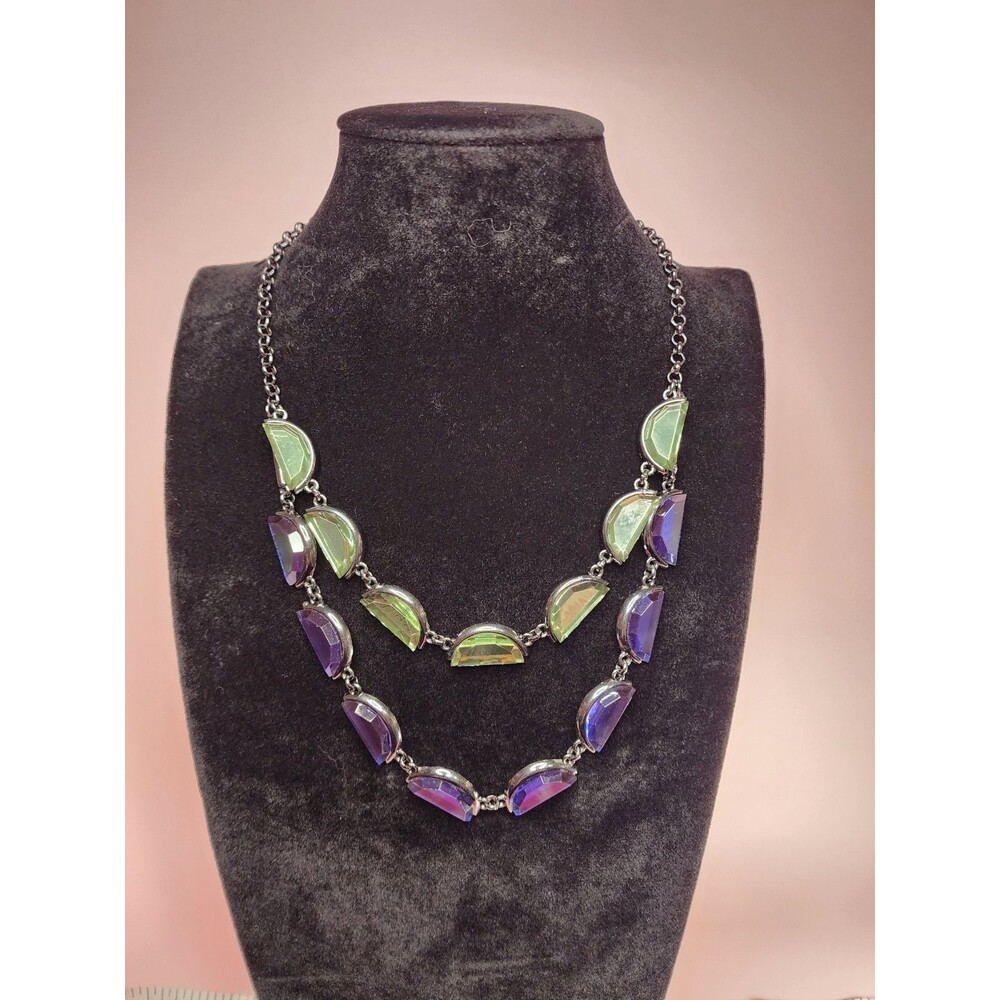 Coldwater Creek Blue Green Crescent Dark Metal Fashion Necklace 22 In Jewelry